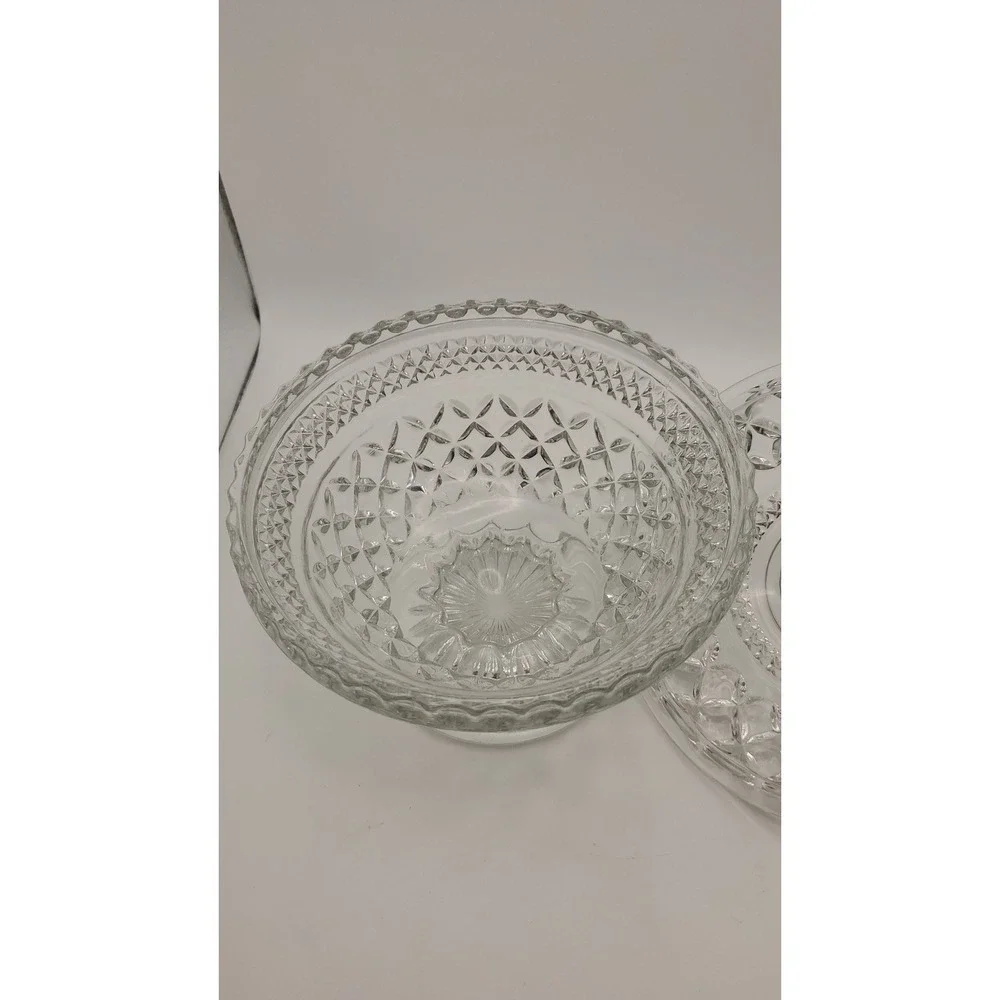 #3 Anchor Hocking Wexford LARGE Clear Glass Covered Candy Dish with Lid, Vintage